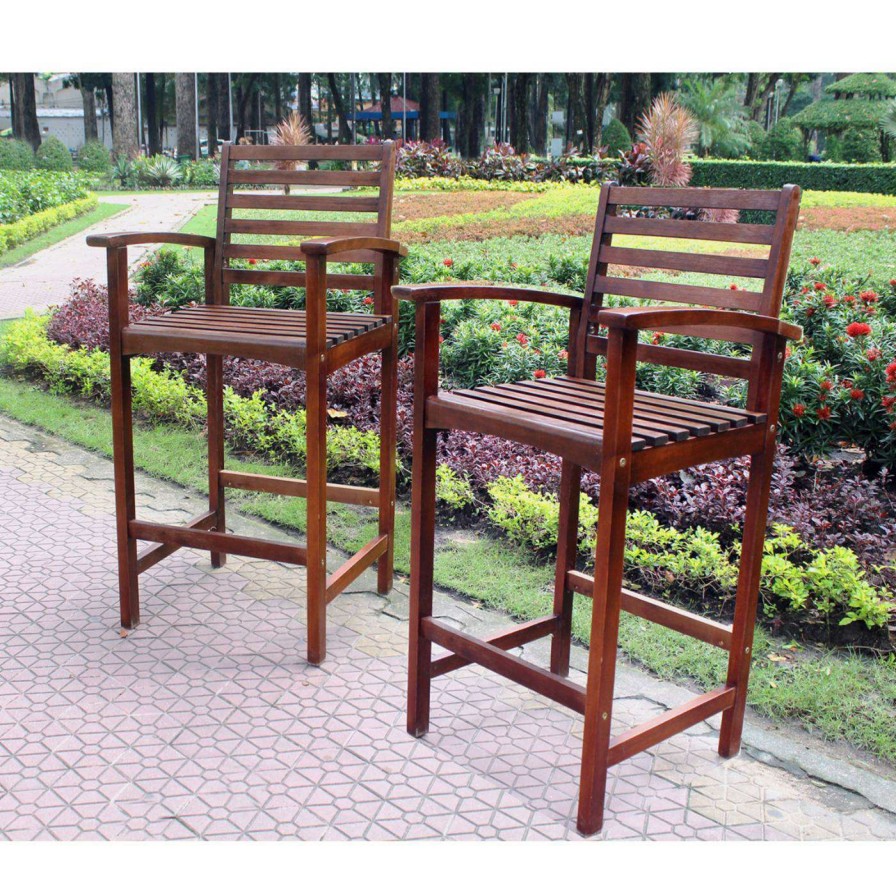 Outdoor Bar Stools * | Best Reviews Of Bar Height Chairs International Caravan Palmdale Acacia Patio Bar Stool Set Of 2