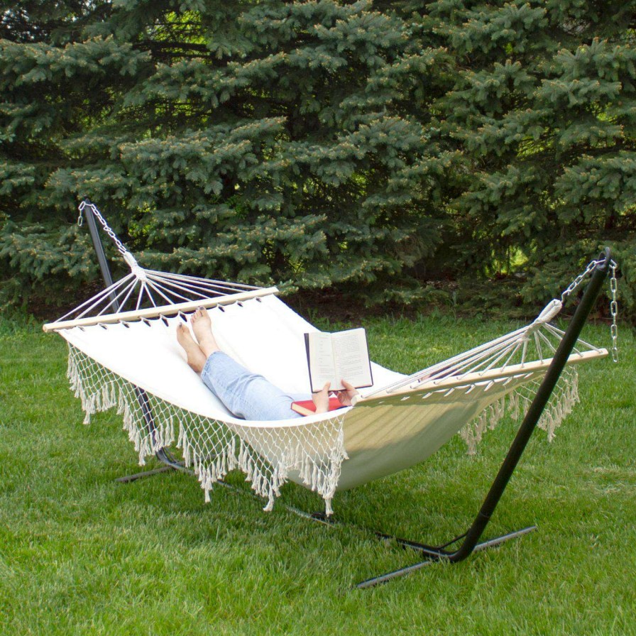 Hammocks * | Cheap Fabric Northlight 78 In. Cotton Macrame Spreader Bar Hammock