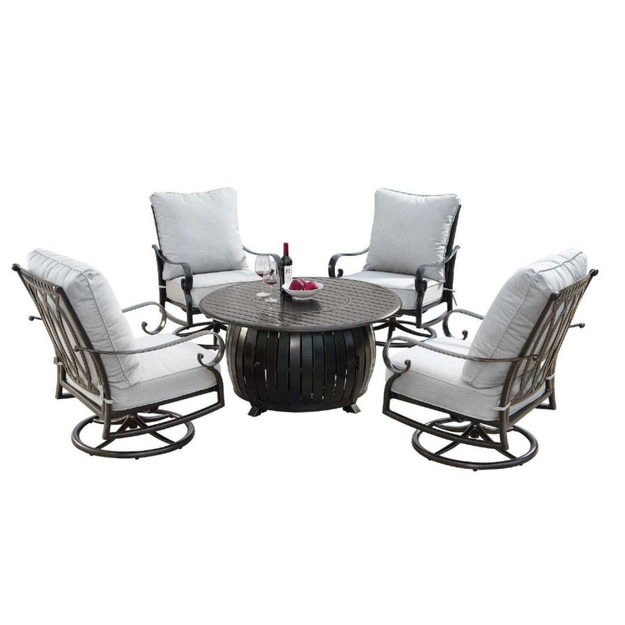 Fire Pit Patio Sets * | Best Pirce Conversation Sets Oakland Living Rica Italy Aluminum 5 Piece Propane Fire Pit Chat Set