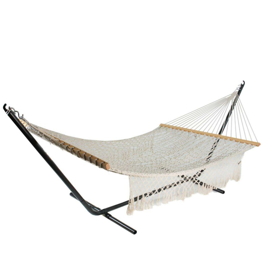 Hammocks * | Deals Fabric Northlight 74 In. Lattice Macrame Wooden Spreader Bars Rope Hammock