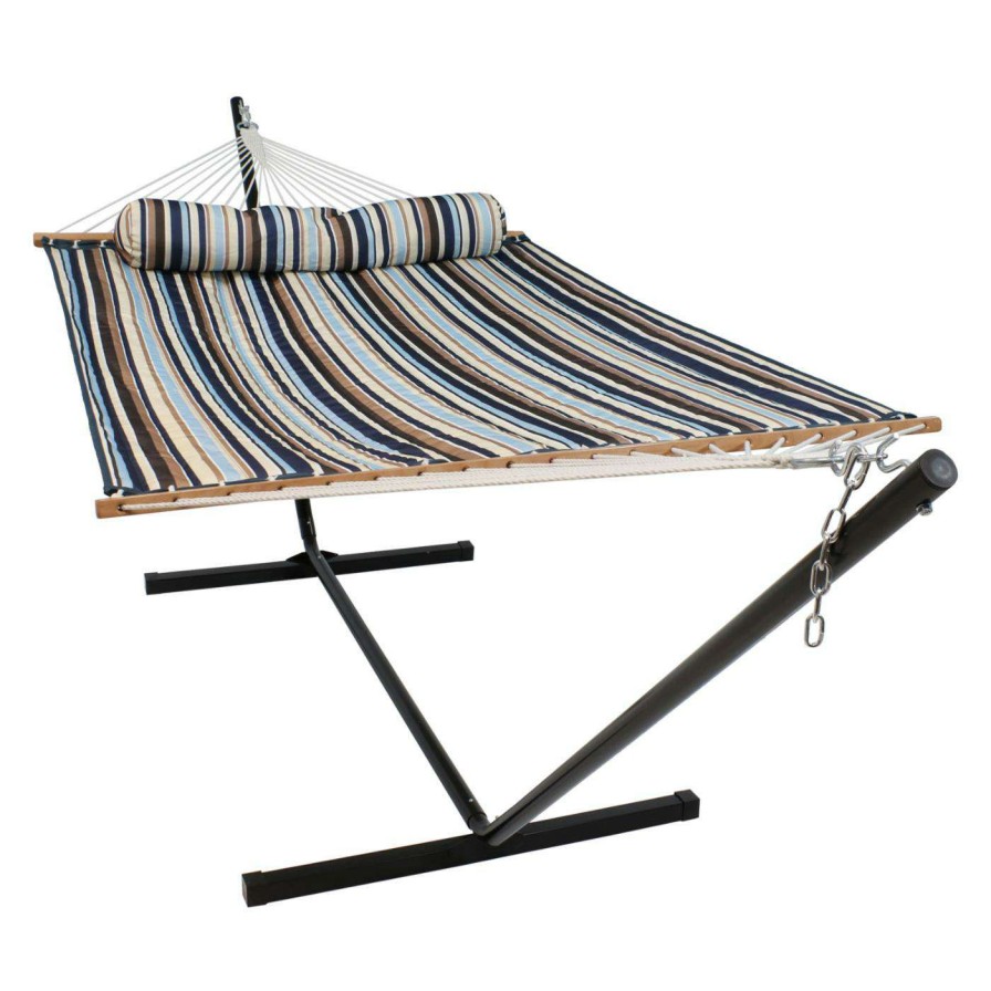 Hammocks * | Hot Sale Sunnydaze Decor Quilted Freestanding 2-Person Spreader-Bar Hammock With Stand