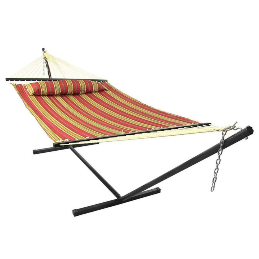 Hammocks * | Best Deal Sunnydaze Decor 11 Ft. Sunnydaze Catalina Beach Quilted Double Hammock With Metal Stand