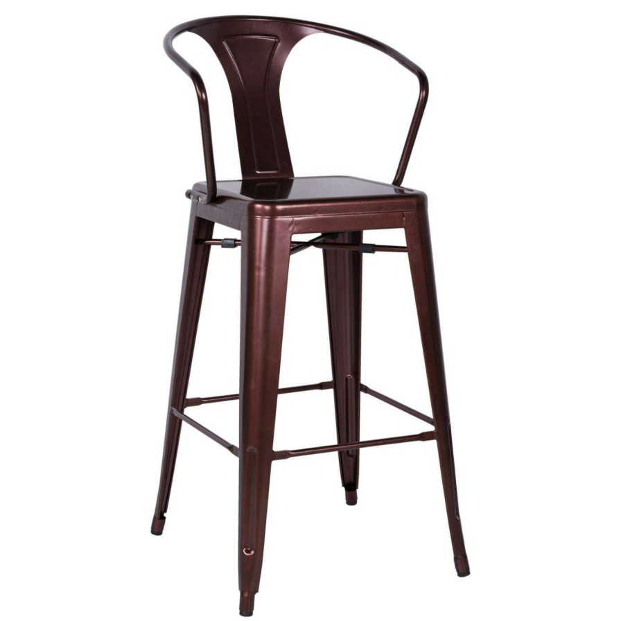 Outdoor Bar Stools * | Best Sale Bar Height Chairs Chintaly Linneus 30 In. Galvanized Steel Bar Stools Set Of 4