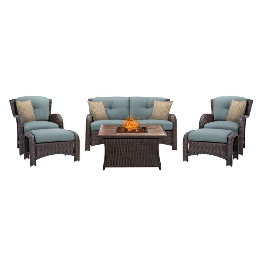 Fire Pit Patio Sets * | Flash Sale Conversation Sets Hanover Strathmere 6 Piece Fire Pit Lounge Set