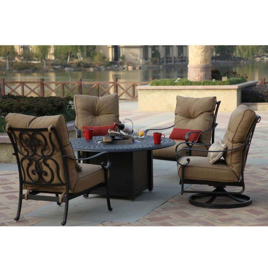 Fire Pit Patio Sets * | Cheap Conversation Sets Darlee Santa Anita Cast Aluminum 5 Piece Patio Propane Fire Pit Conversation