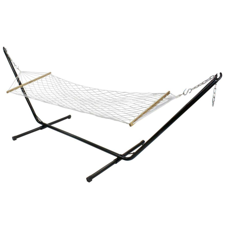 Hammocks * | Budget Fabric Northlight 78 In. Lattice Macrame Rope Spreader Bar Hammock