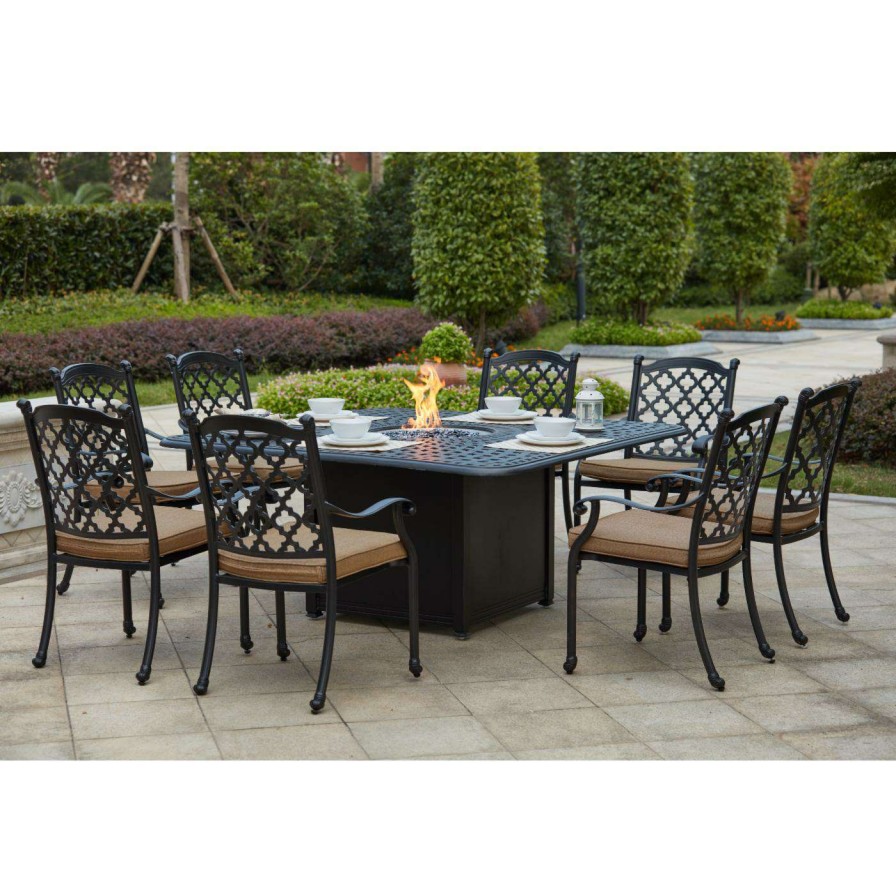 Fire Pit Patio Sets * | Cheap Patio Dining Sets Darlee Madison 9 Piece Aluminum Square Fire Pit Patio Dining Set