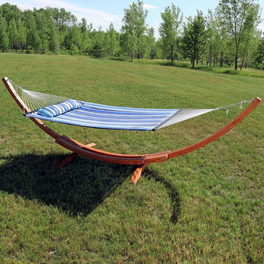 Hammocks * | Brand New Sunnydaze Decor Quilted 13 Ft. Double Fabric Hammock With Curved Arc Stand