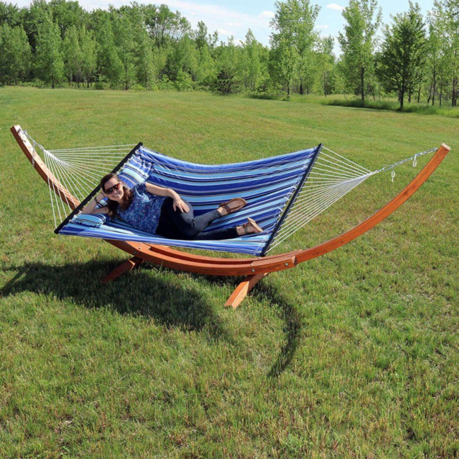 Hammocks * | Brand New Sunnydaze Decor Quilted 13 Ft. Double Fabric Hammock With Curved Arc Stand