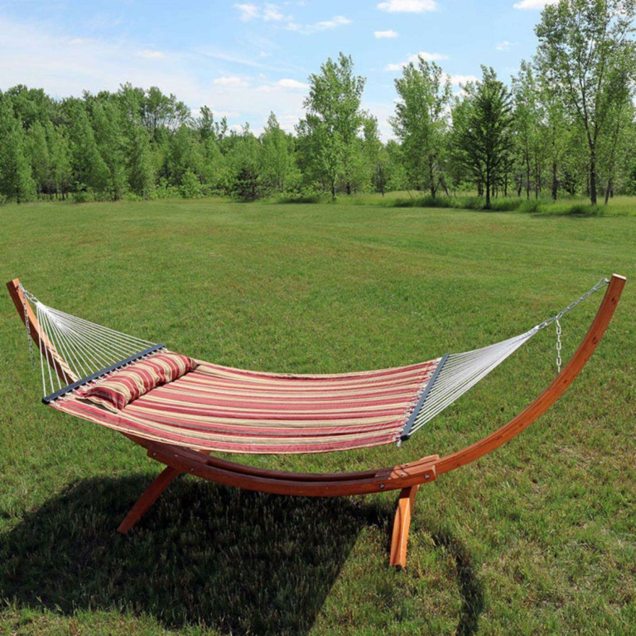 Hammocks * | Budget Sunnydaze Decor Quilted 12 Ft. Double Fabric Hammock With Wood Stand