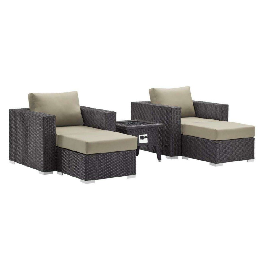 Fire Pit Patio Sets * | Discount Conversation Sets Modway Convene 5 Piece Outdoor Chair And Ottoman Patio Set With Fire Pit