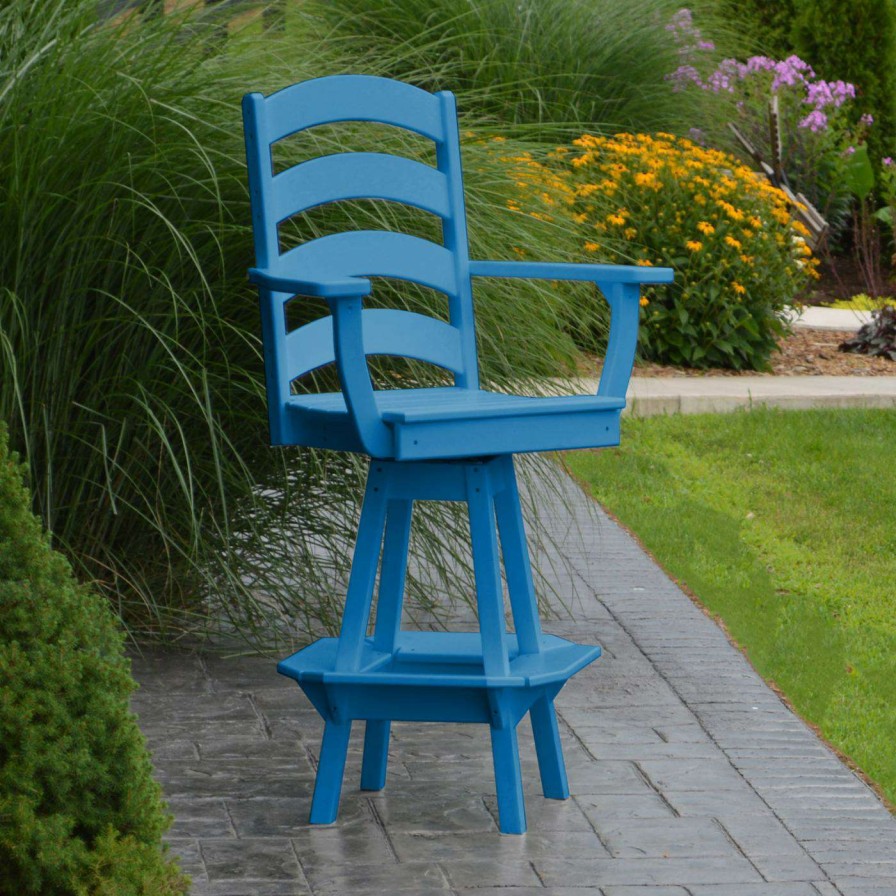 Outdoor Bar Stools * | Discount A & L Furniture Swivel Chairs A & L Furniture Poly Ladderback Swivel Bar Stool With Arms