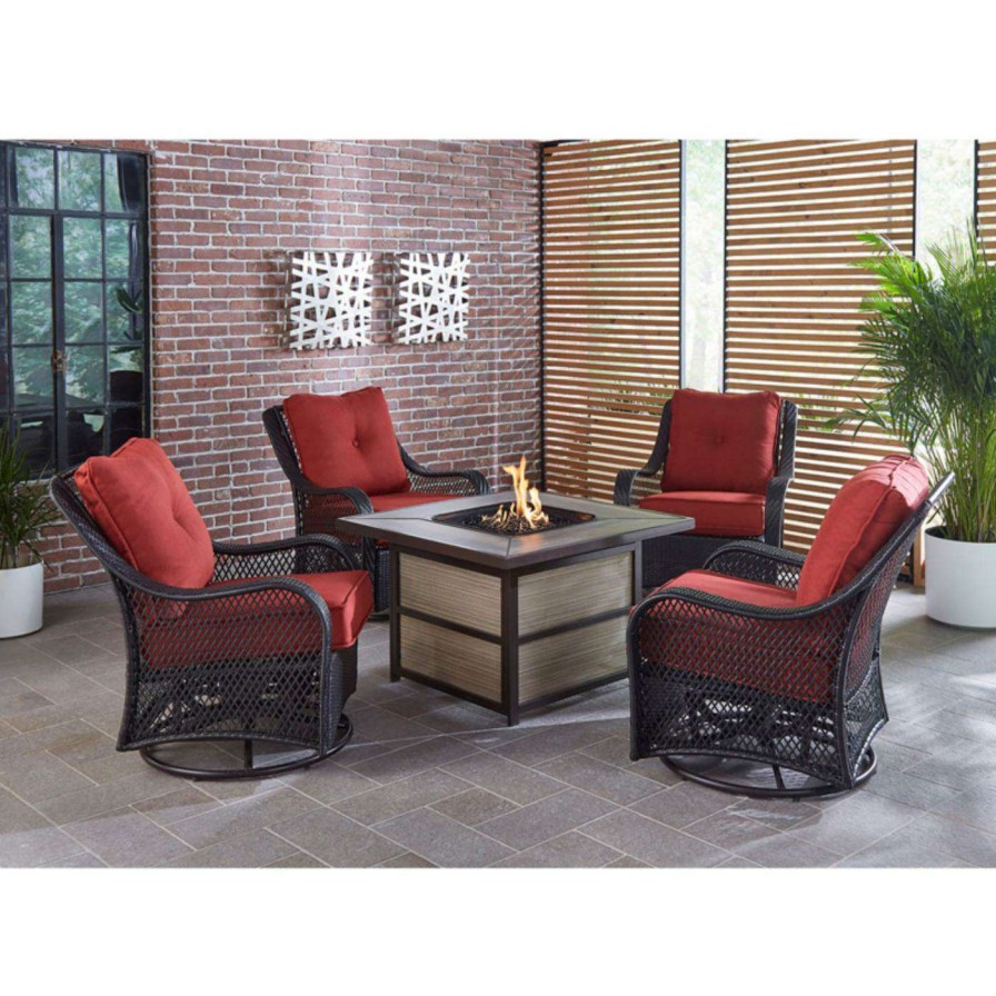 Fire Pit Patio Sets * | Promo Conversation Sets Hanover Orleans Wicker Fire Pit Patio Chat Set