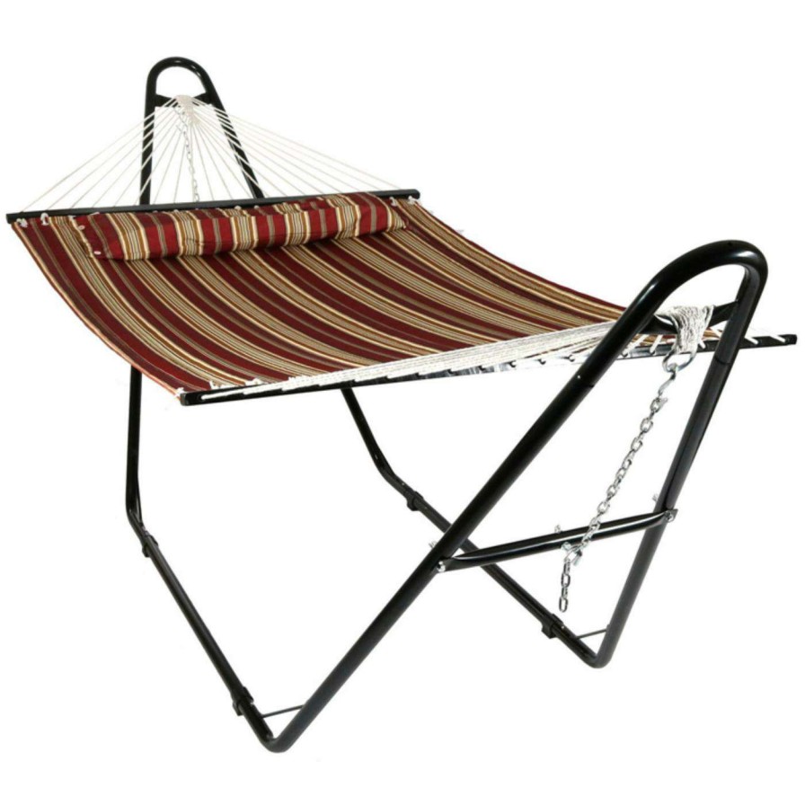 Hammocks * | Buy Sunnydaze Decor Quilted Double Fabric Hammock With Multi Use Steel Stand