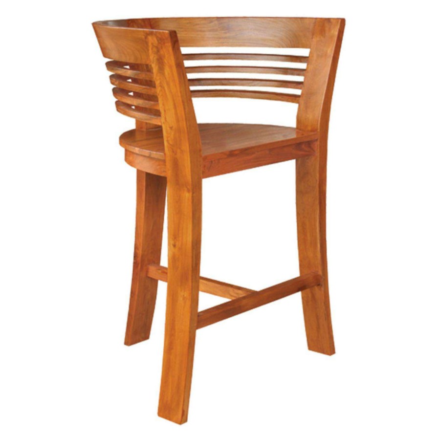 Outdoor Bar Stools * | Promo Arm Chairs Chic Teak Half Moon Waxed Teak Outdoor Barstool