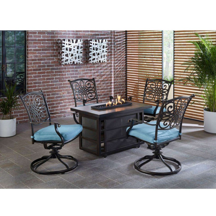 Fire Pit Patio Sets * | Discount Conversation Sets Hanover Traditions Aluminum Square Fire Pit Patio Chat Set