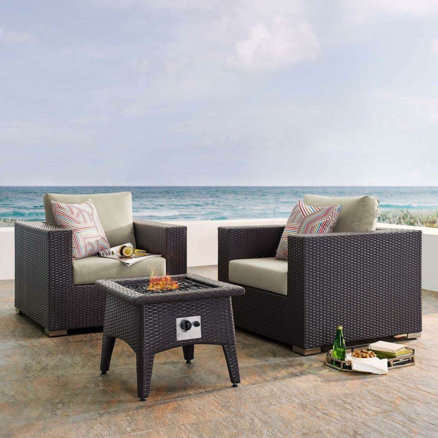 Fire Pit Patio Sets * | Promo Conversation Sets Modway Convene 3 Piece Outdoor Patio Set With Fire Pit