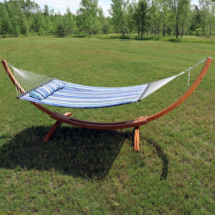 Hammocks * | Best Sale Sunnydaze Decor Quilted 12 Ft. Double Fabric Hammock With Curved Arc Stand