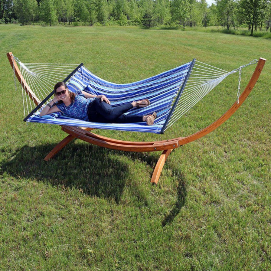 Hammocks * | Best Sale Sunnydaze Decor Quilted 12 Ft. Double Fabric Hammock With Curved Arc Stand