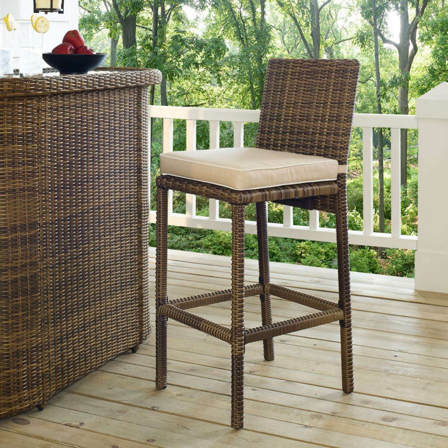 Outdoor Bar Stools * | Discount Side Chairs Crosley Bradenton Wicker Bar Stool Set Of 2 Navy