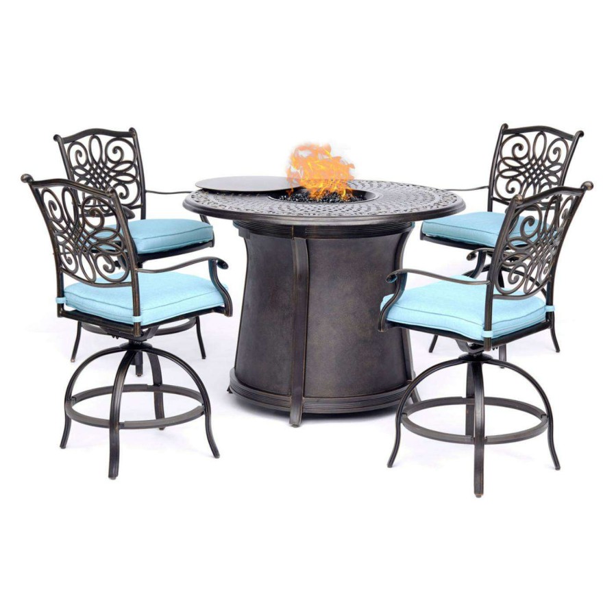 Fire Pit Patio Sets * | Best Sale Patio Dining Sets Hanover Traditions Aluminum Fire Pit Patio Dining Set