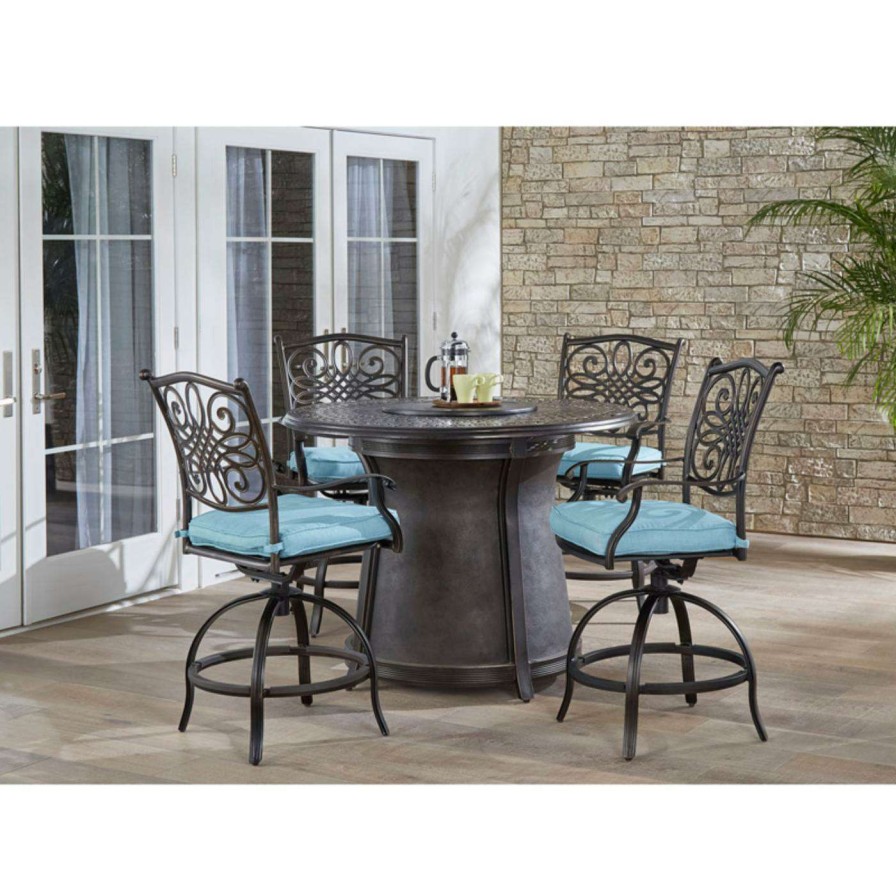 Fire Pit Patio Sets * | Best Sale Patio Dining Sets Hanover Traditions Aluminum Fire Pit Patio Dining Set