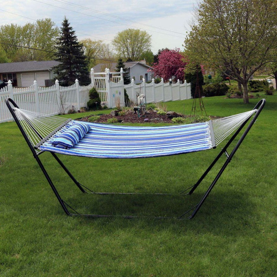 Hammocks * | Top 10 Sunnydaze Decor Quilted Double Fabric Hammock With Multi-Use Universal Steel Stand