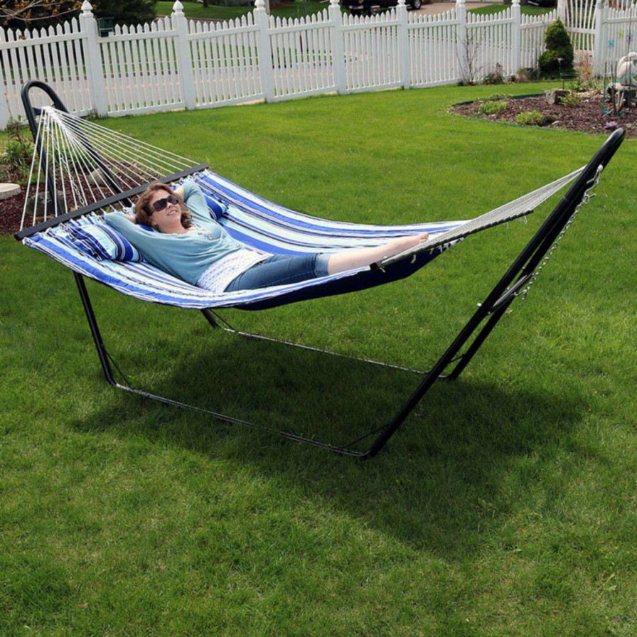 Hammocks * | Top 10 Sunnydaze Decor Quilted Double Fabric Hammock With Multi-Use Universal Steel Stand