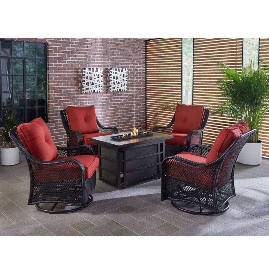 Fire Pit Patio Sets * | Outlet Conversation Sets Hanover Orleans 5 Piece Fire Pit Patio Chat Set