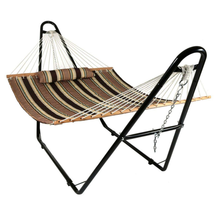 Hammocks * | Best Reviews Of Sunnydaze Decor Quilted Double Fabric Hammock With Steel Stand