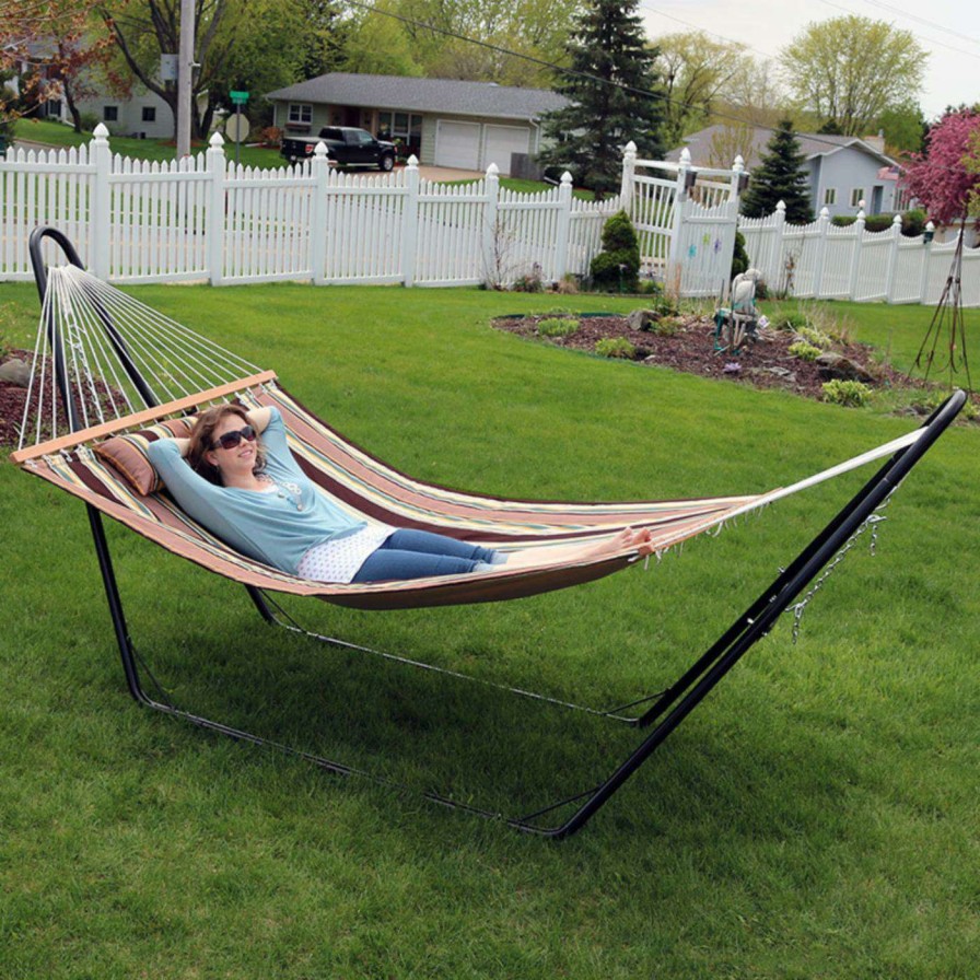 Hammocks * | Best Reviews Of Sunnydaze Decor Quilted Double Fabric Hammock With Steel Stand