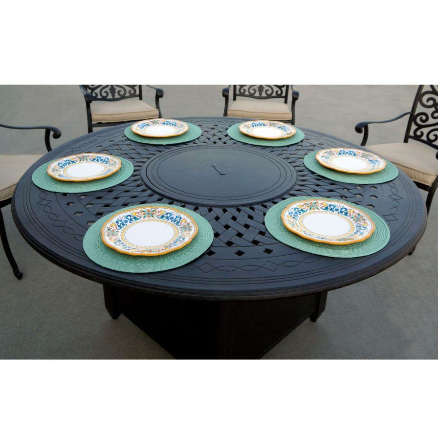 Fire Pit Patio Sets * | Wholesale Patio Dining Sets Ac Home Brooklyn Cast Aluminum 7 Piece Fire Pit Table Patio Dining Set