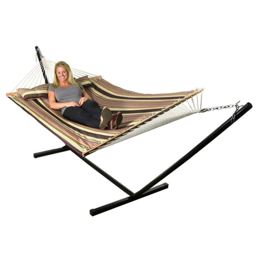 Hammocks * | Outlet Sunnydaze Decor Quilted Fabric 12 Ft. Hammock With Spreader Bar And Stand