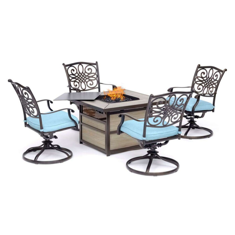 Fire Pit Patio Sets * | Flash Sale Conversation Sets Hanover Traditions Aluminum Rec Gular Fire Pit Patio Chat Set