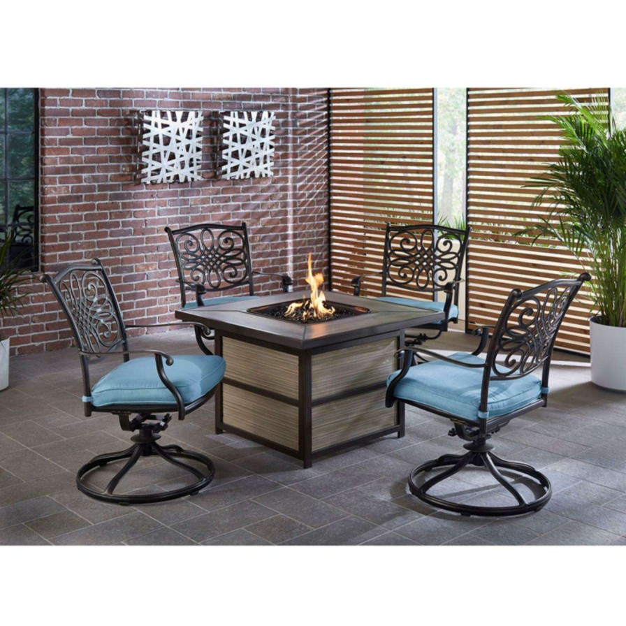 Fire Pit Patio Sets * | Flash Sale Conversation Sets Hanover Traditions Aluminum Rec Gular Fire Pit Patio Chat Set