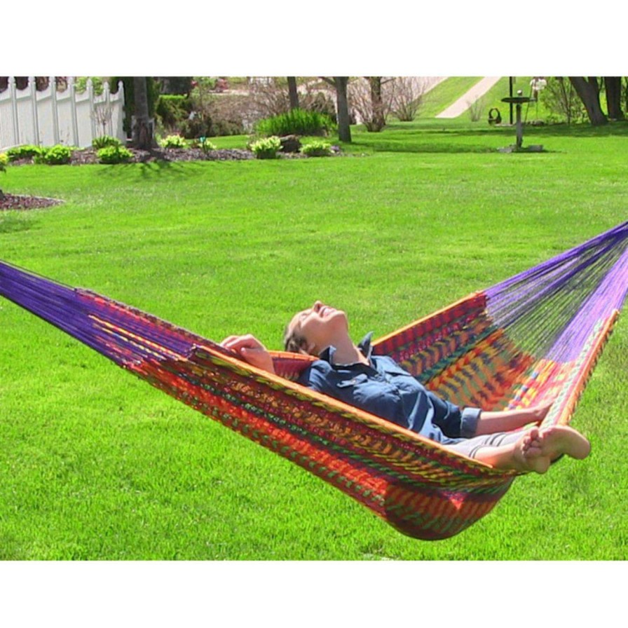 Hammocks * | Wholesale Sunnydaze Decor Hand Woven Xxl Thick Cord Mayan Family Hammock