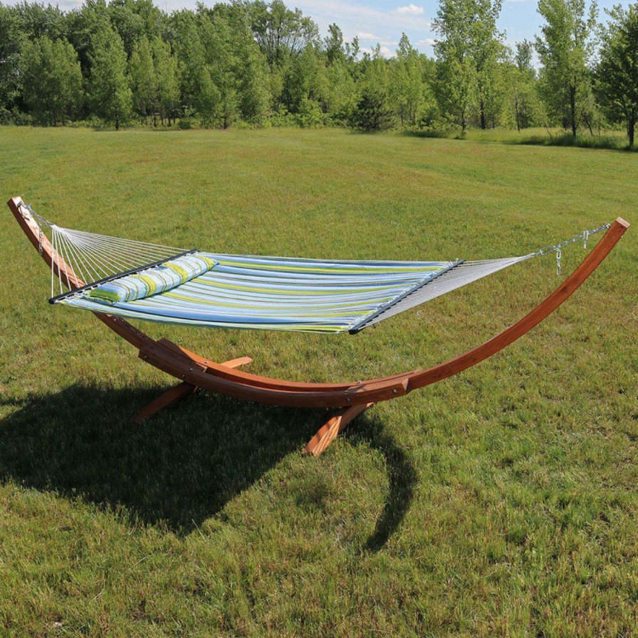 Hammocks * | Hot Sale Sunnydaze Decor Quilted Double Fabric 13 Ft. Hammock With Wood Stand