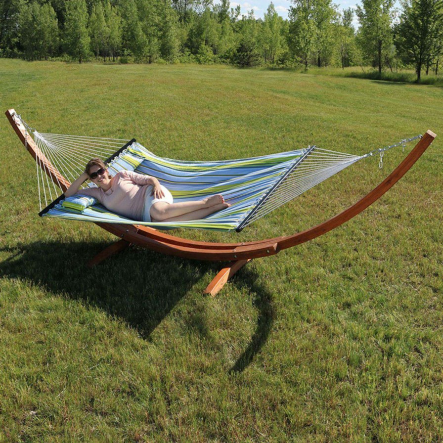 Hammocks * | Hot Sale Sunnydaze Decor Quilted Double Fabric 13 Ft. Hammock With Wood Stand