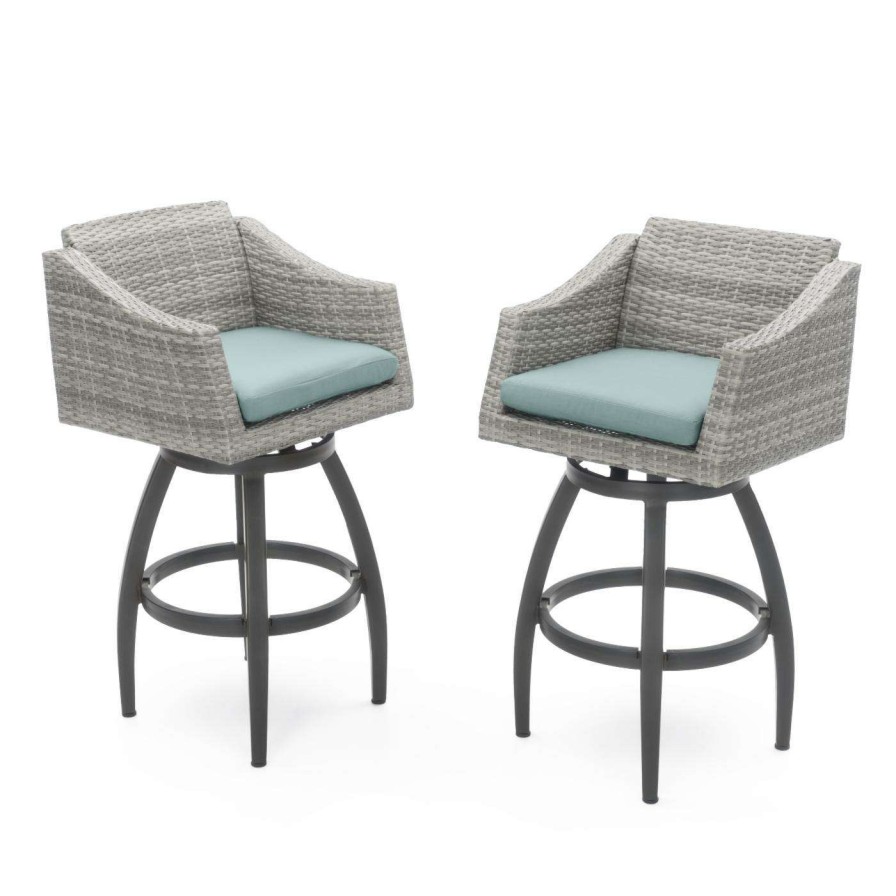 Outdoor Bar Stools * | Best Deal Rst Brands Swivel Chairs Rst Cannes Wicker Swivel Patio Barstools Set Of 2 Spa Blue