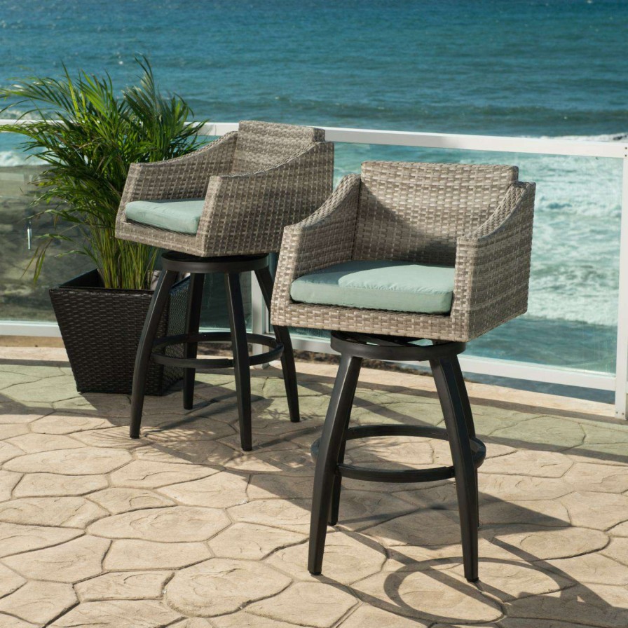 Outdoor Bar Stools * | Best Deal Rst Brands Swivel Chairs Rst Cannes Wicker Swivel Patio Barstools Set Of 2 Spa Blue