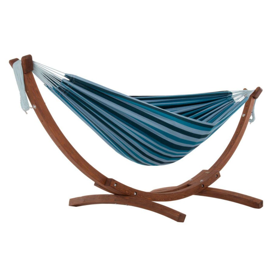 Hammocks * | Hot Sale Hand Woven Vivere 8 Ft. Cotton Double Hammock With Stand