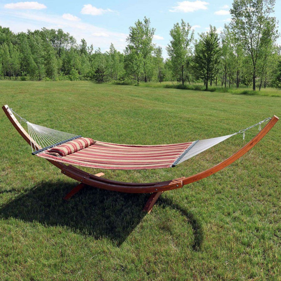 Hammocks * | Promo Sunnydaze Decor Quilted 13 Ft. Double Fabric Hammock With Wood Stand