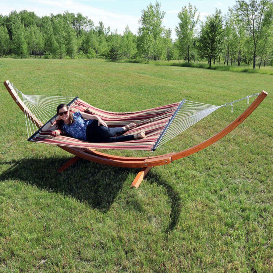 Hammocks * | Promo Sunnydaze Decor Quilted 13 Ft. Double Fabric Hammock With Wood Stand