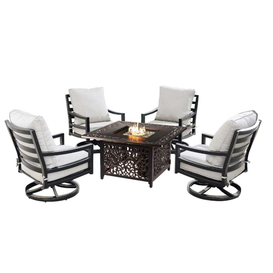 Fire Pit Patio Sets * | Buy Conversation Sets Oakland Living Hudson Mayan Aluminum 5 Piece Propane Fire Pit Chat Set