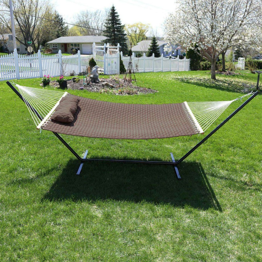 Hammocks * | Coupon Sunnydaze Decor Quilted 2 Person Freestanding Hammock With Spreader Bar And Stand Red