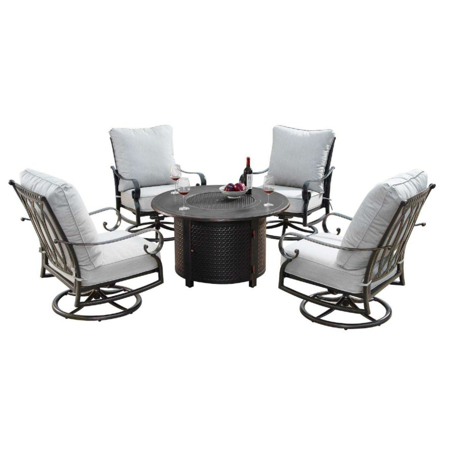 Fire Pit Patio Sets * | Best Pirce Conversation Sets Oakland Living Rica Matera Aluminum 5 Piece Propane Fire Pit Chat Set