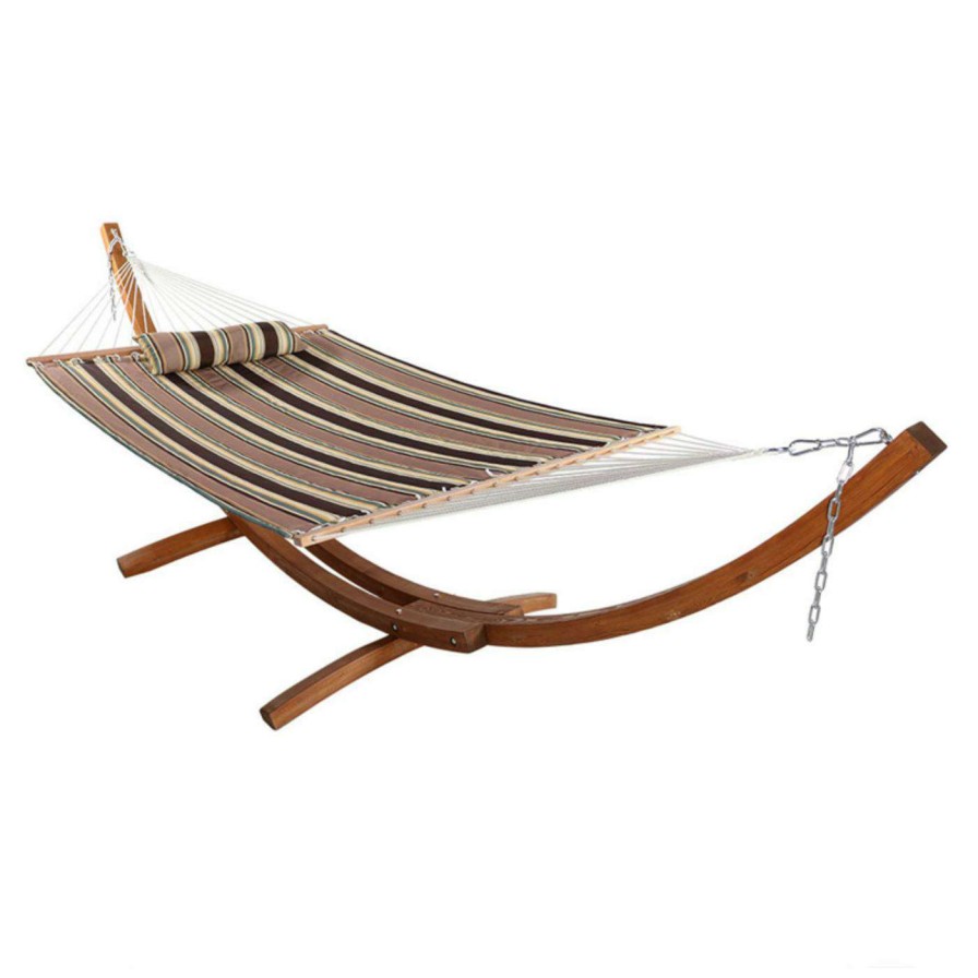 Hammocks * | Brand New Sunnydaze Decor Quilted Double Fabric 13 Ft. Hammock With Curved Arc Wood Stand