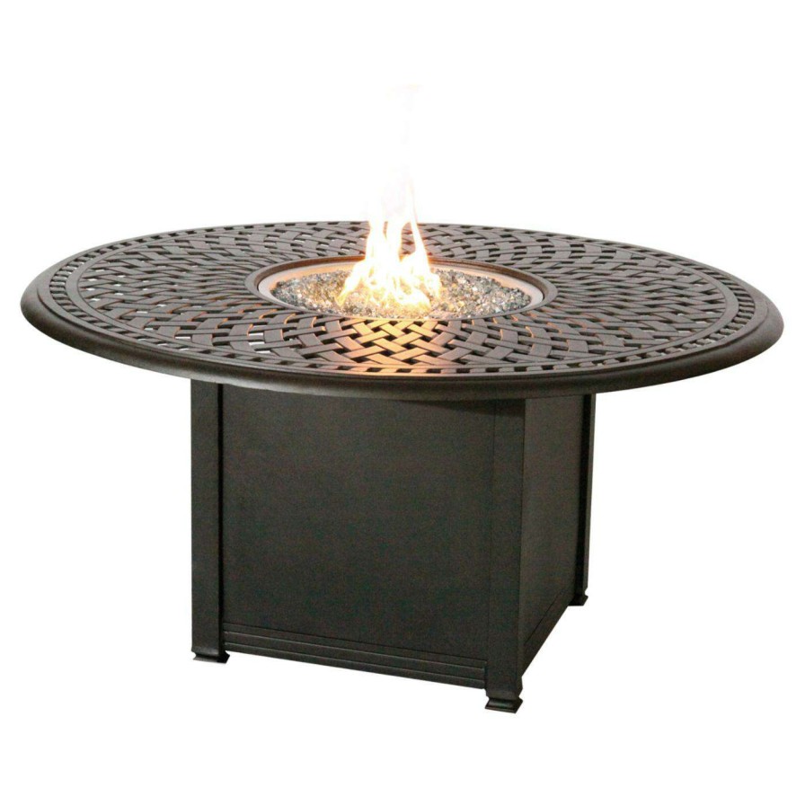 Fire Pit Patio Sets * | Cheap Patio Dining Sets Darlee Mountain View 7 Piece Aluminum Round Fire Pit Patio Dining Set