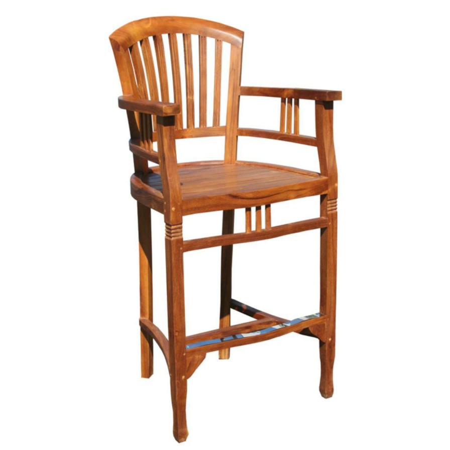 Outdoor Bar Stools * | Buy Arm Chairs Chic Teak Orleans Teak Outdoor Barstool With Arms