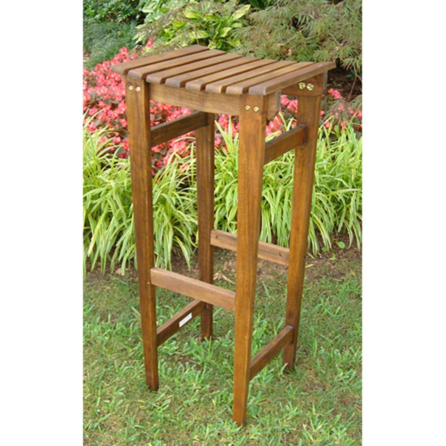 Outdoor Bar Stools * | Deals Bar Height Chairs International Caravan Highland Outdoor Acacia Backless Bar Stools Set Of 2